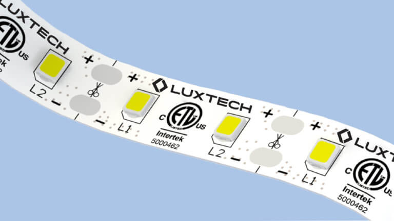 LUXTECH flexible constant current LED tape that can be cut every inch. It is a static white cuttable LED module.